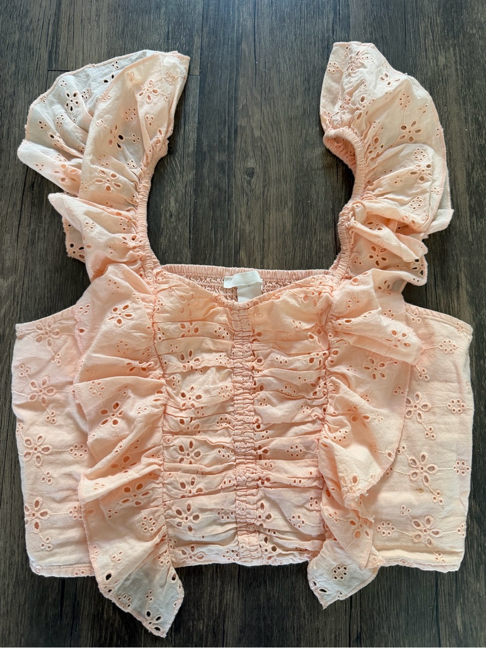 H&M Peach Ruffle Sleeve Eyelet Embroidery Tank Top Stretch Shirt Blouse Summer M - Picture 6 of 12